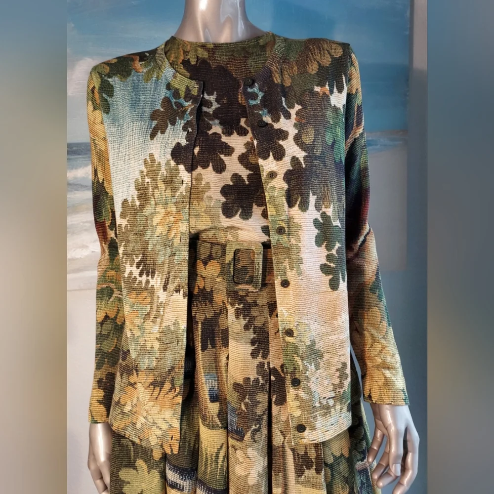 $1,990 NEW OSCAR DE LA RENTA GREEN LANDSCAPE CARDIGAN US S